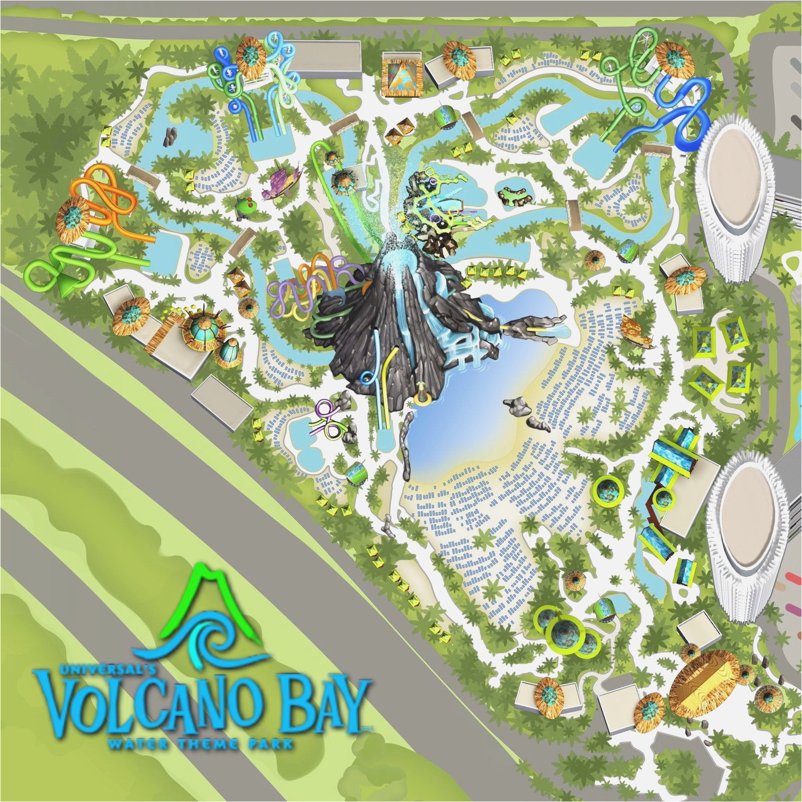 Mapa Universal Studios Orlando Volcano Bay is made up of four immersive